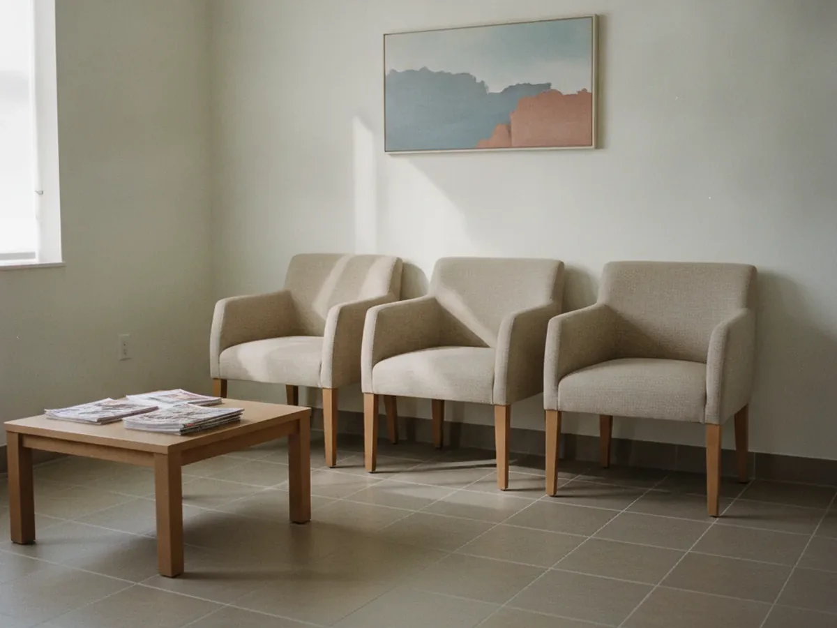 Salle d'attente de cabinet dentaire en lumière naturelle