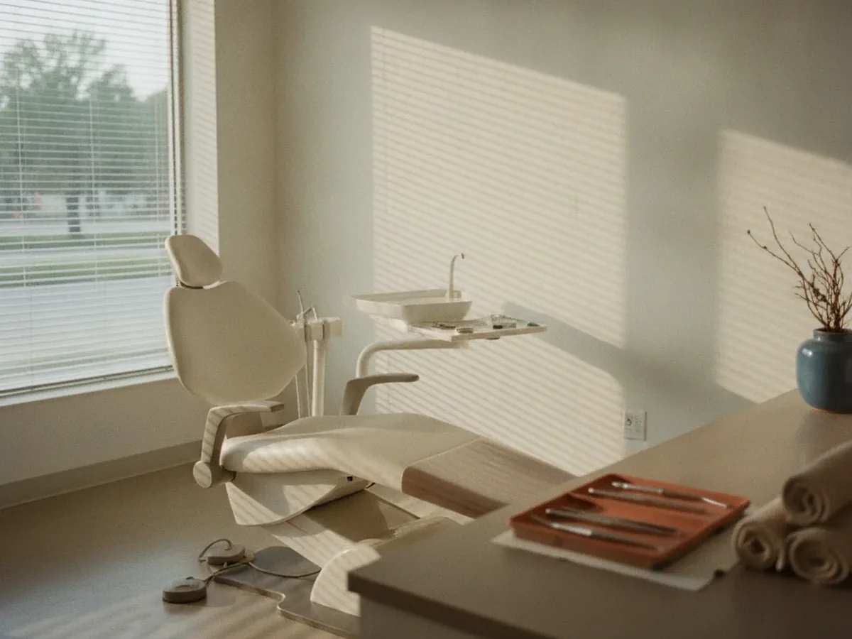 Fauteuil de cabinet dentaire vide dans la lumière du matin