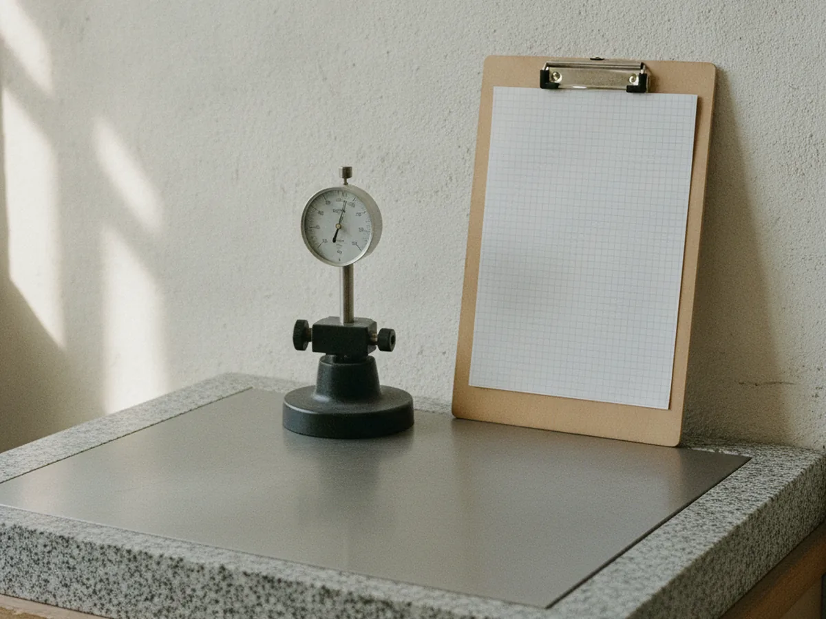 Poste de contrôle qualité avec pied à coulisse et fiches de mesure